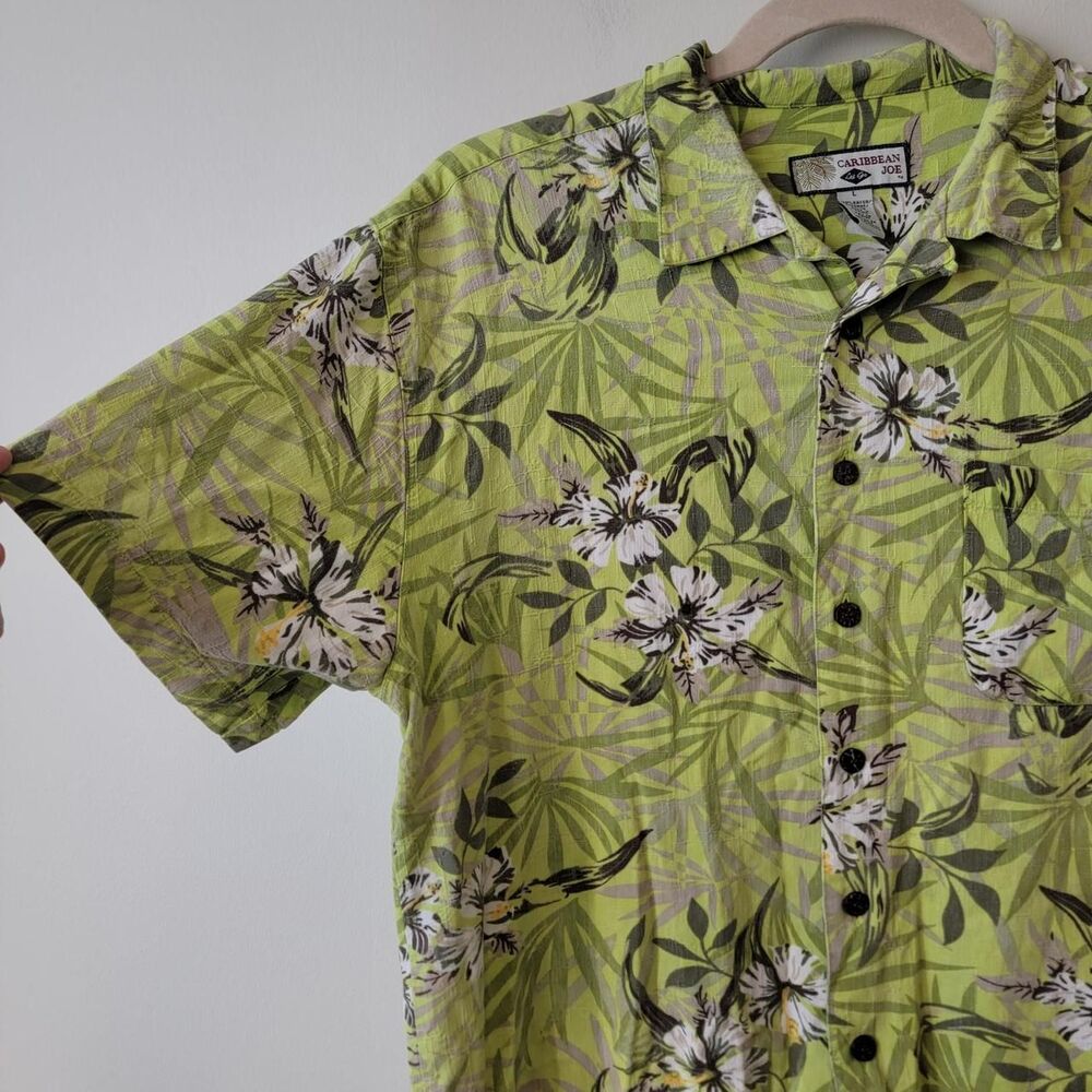 Caribbean Joe Green Floral Button Up Shirt Size L - Picture 6 of 8